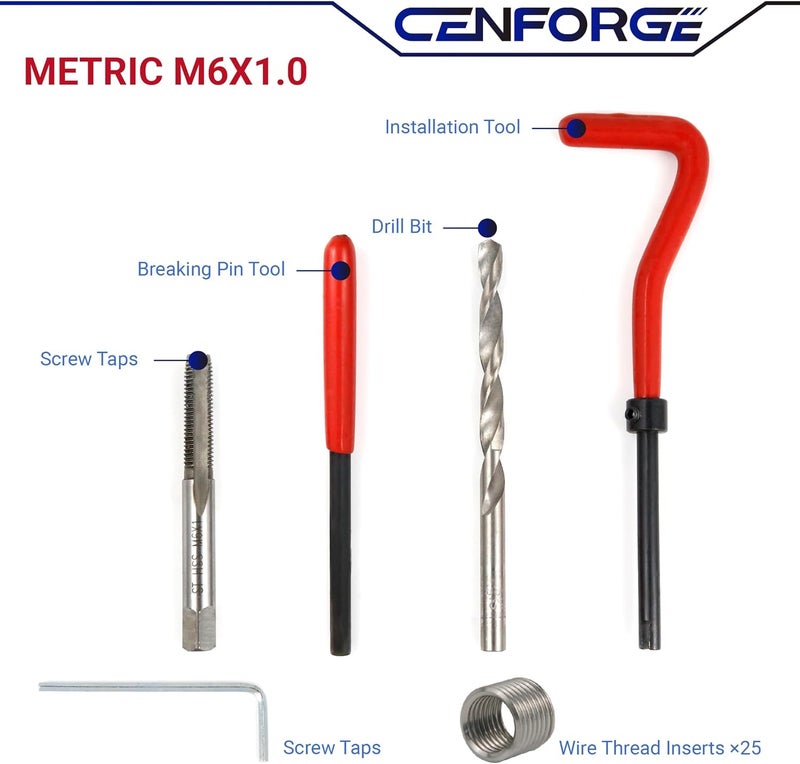 CENFORGE Store M6x1.0 Helicoil Thread Repair Kit, Metric HSS Drill Helicoil Repair Kit for Rethreading Internal Threads with Carry Case, 30PCS - Image 1